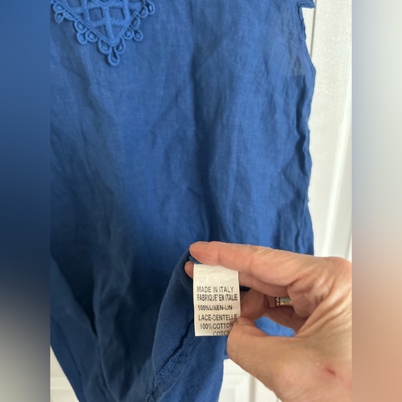Made in Italy Blue Lace Trim Linen Dress - Picture 7 of 11